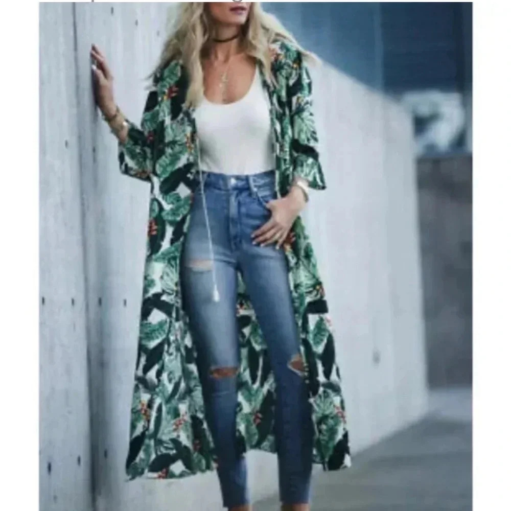 Rachel Zoe Tropical Palm Leaf Kimono Jacket Cover Up. One‎ Size. NWT.